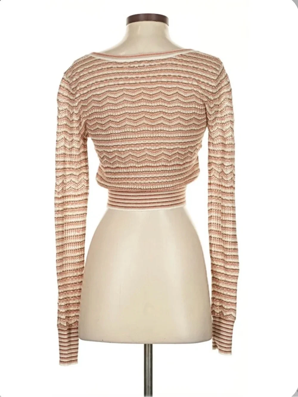 Intermix Glitter Orange Cream and Tan Cropped Knit Cardigan